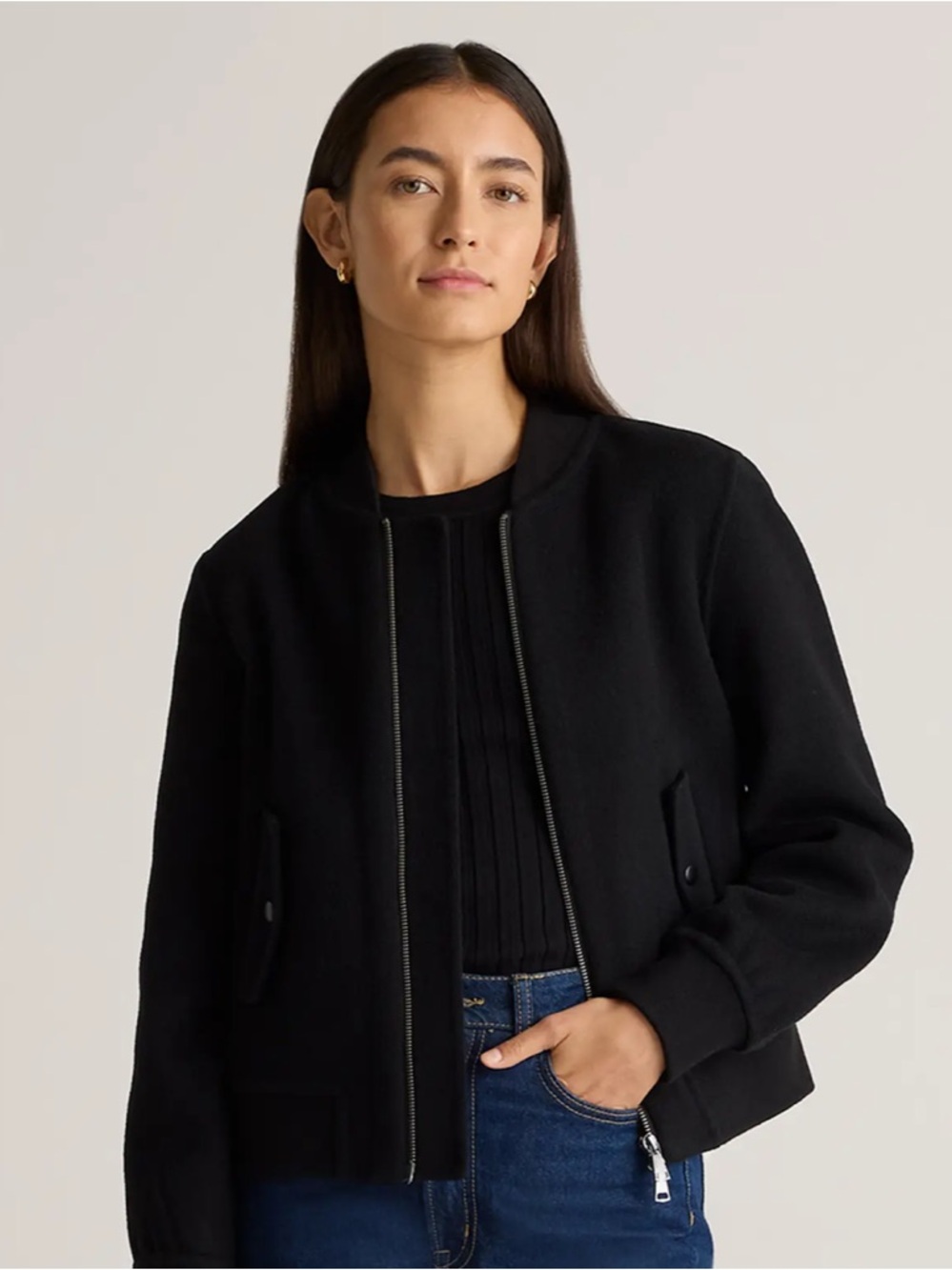 New Quince Double-Faced Merino Wool Bomber Jacket